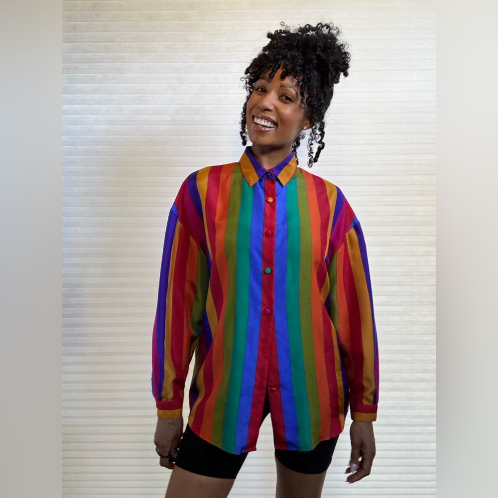 Vintage The Limited 100% Silk Blouse – Rainbow Stripes - Picture 4 of 14